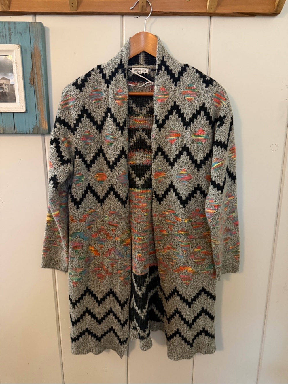 Margeaux & Elle S Southwestern Aztec Long Open Front Cardigan Duster